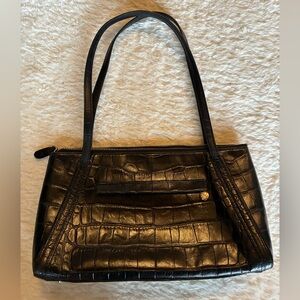 Vintage Monsac leather Crocodile-Embossed Shoulder Bag - black